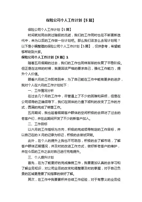 保险公司个人工作计划【5篇】
