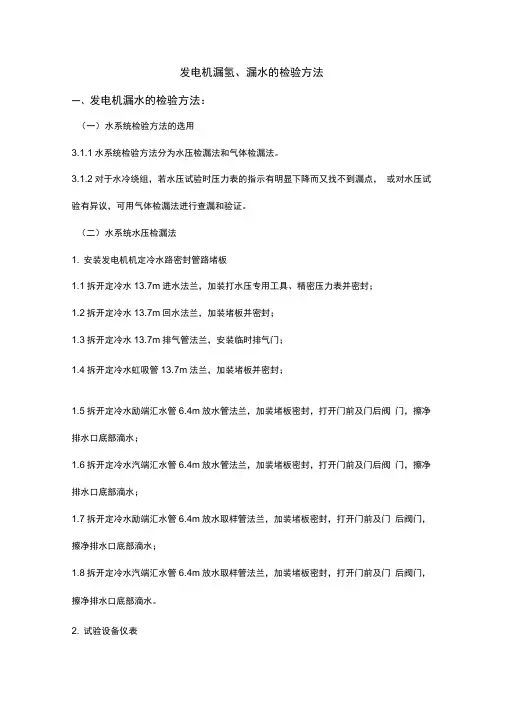 发电机漏氢、漏水的检验方法(现场适用版)