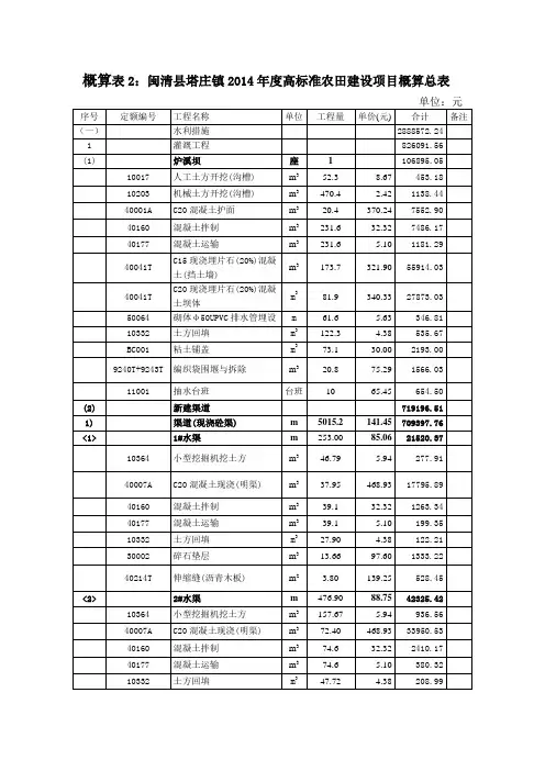 项目概算总表