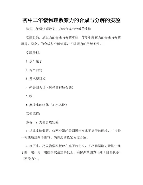 初中二年级物理教案力的合成与分解的实验