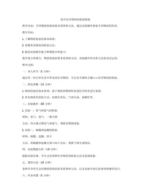 高中化学物质的检验教案
