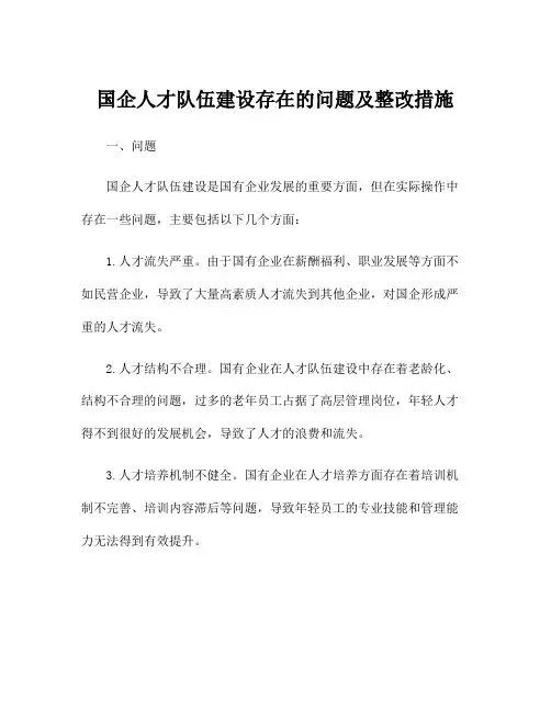 国企人才队伍建设存在的问题及整改措施