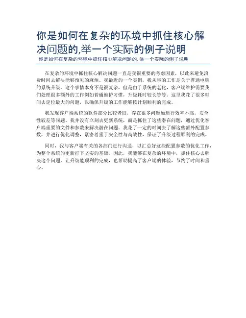 你是如何在复杂的环境中抓住核心解决问题的,举一个实际的例子说明
