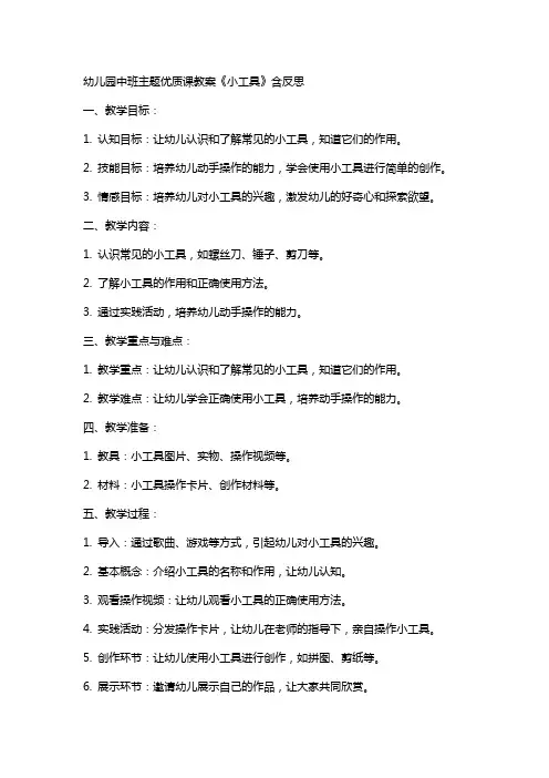 幼儿园中班主题课教案《小工具》含反思