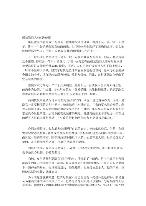 威尼斯商人故事梗概[精华]