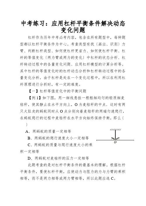 中考练习：应用杠杆平衡条件解决动态变化问题