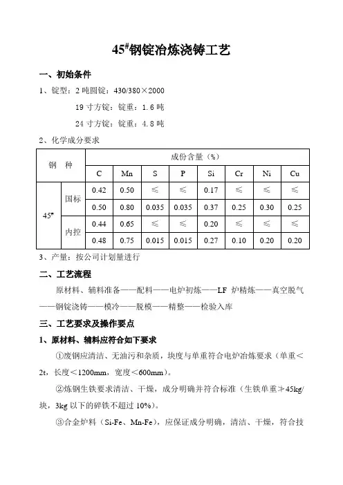 45#钢锭冶炼浇铸工艺