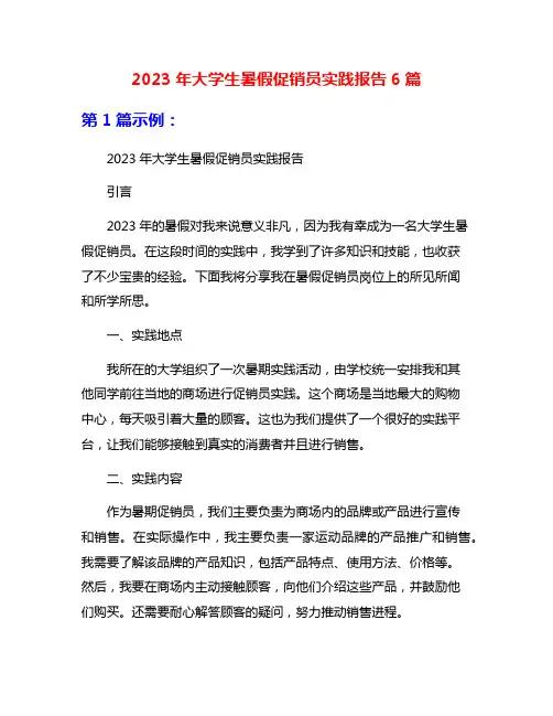 2023年大学生暑假促销员实践报告6篇