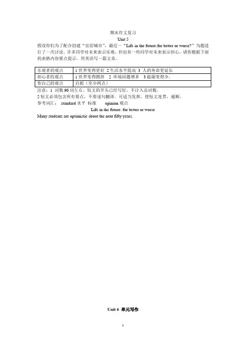 鲁教版英语八年级567单元作文