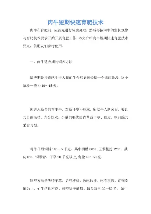 肉牛短期快速育肥技术