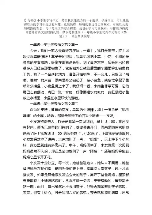 一年级小学生优秀作文范文（20篇）