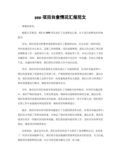 ppp项目自查情况汇报范文