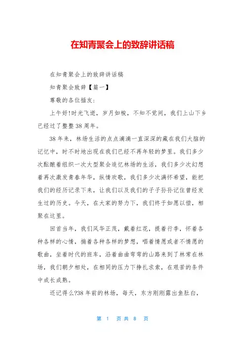 在知青聚会上的致辞讲话稿