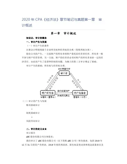 2020年CPA《经济法》章节笔记与真题第一章 审计概述