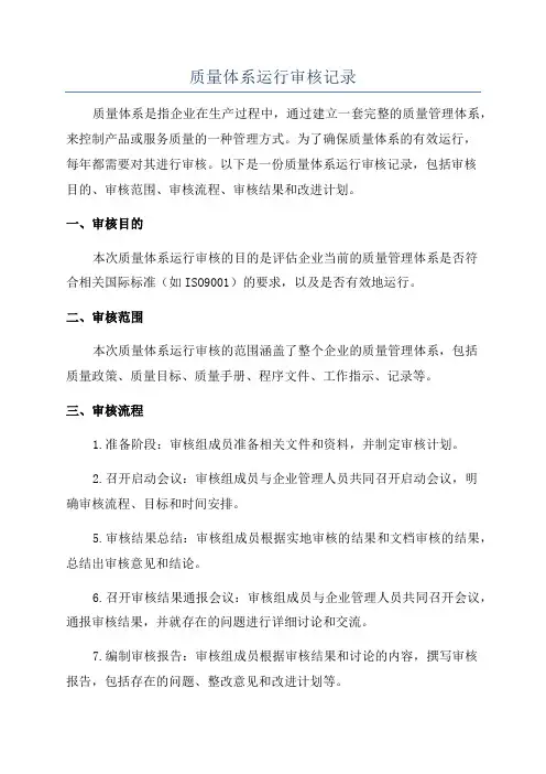 质量体系运行审核记录