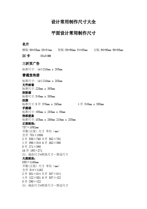 设计常用制作尺寸大全