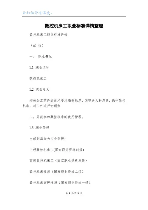 数控机床工职业标准详情整理