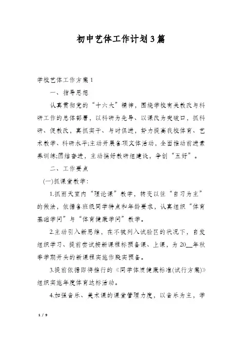 初中艺体工作计划3篇