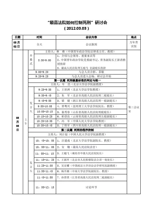 “最高法院如何控制死刑”研讨会 (20120303) 日期 时间 会议内容