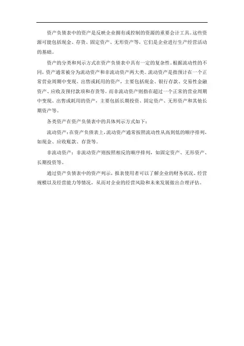 介绍资产负债表中的资产