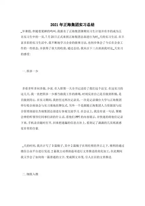 2021年正海集团实习总结