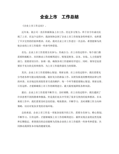 企业上市  工作总结