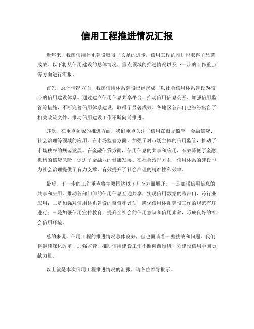信用工程推进情况汇报