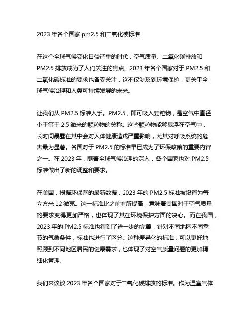 2023年各个国家pm2.5和二氧化碳标准