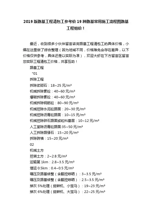2019版路基工程清包工参考价19种路基常用施工流程图路基工程组价！