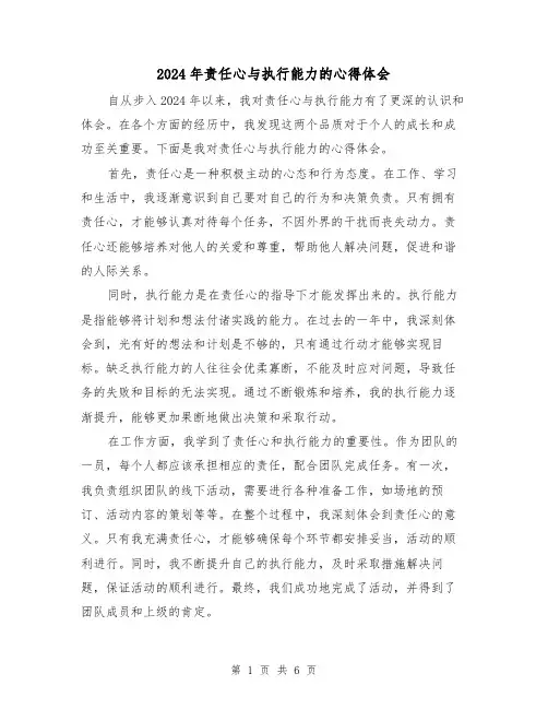 2024年责任心与执行能力的心得体会(3篇)