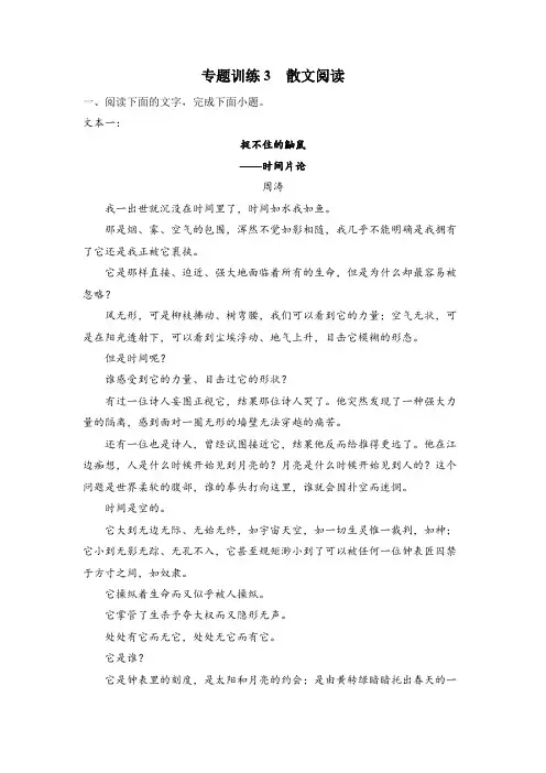 新高考高三语文二轮专题训练3：散文阅读