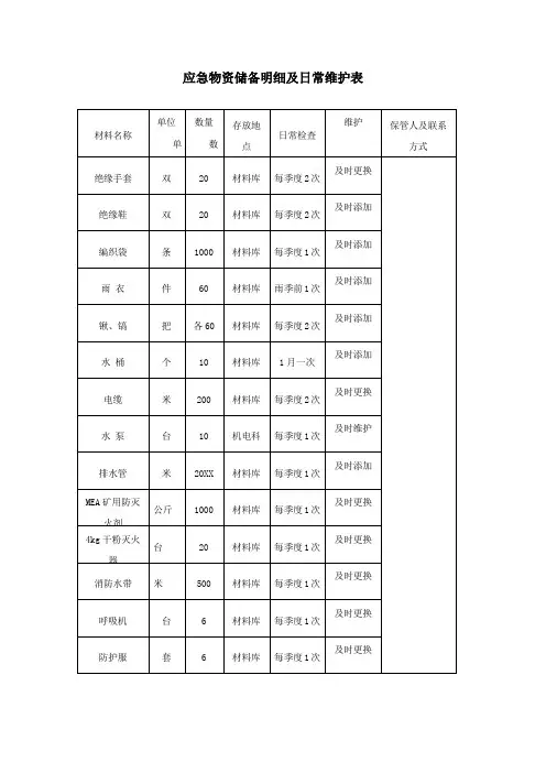 应急物资储备明细及日常维护表