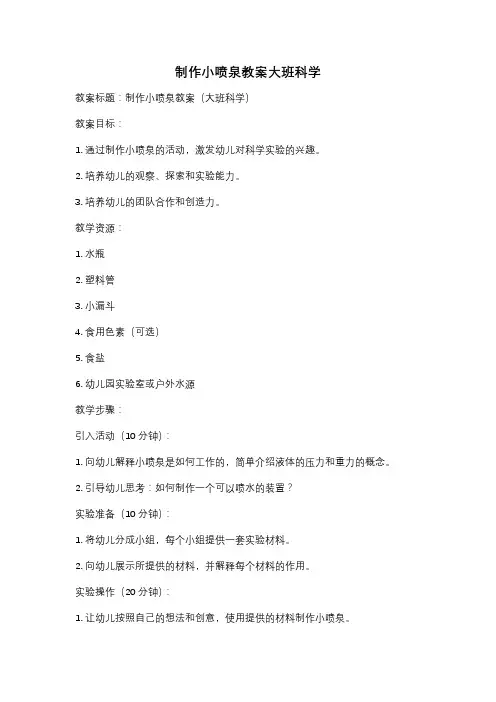 制作小喷泉教案大班科学