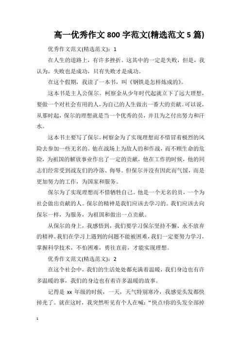 高一优秀作文800字范文(精选范文5篇)