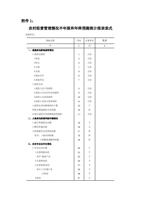 农村经营管理情况半年报和年终预测统计报表表式