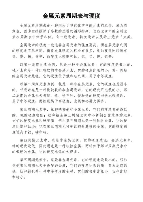 金属元素周期表与硬度
