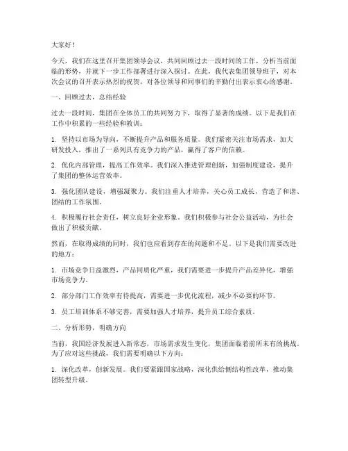 集团领导会议总结发言稿