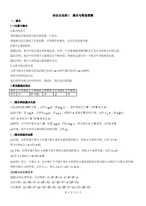 集合与简易逻辑知识点总结- 高三数学一轮复习