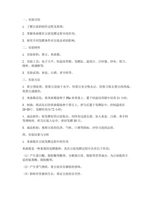 米曲霉制作豆豉实验报告