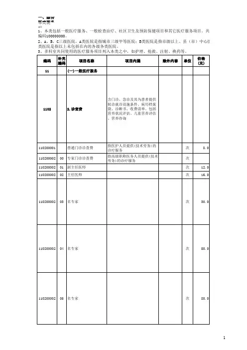 辽宁省医疗服务项目价格表(鞍山)