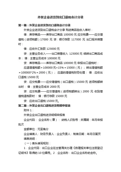 外贸企业进货到出口退税会计分录