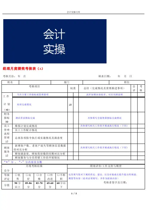 经理月度绩效考核表