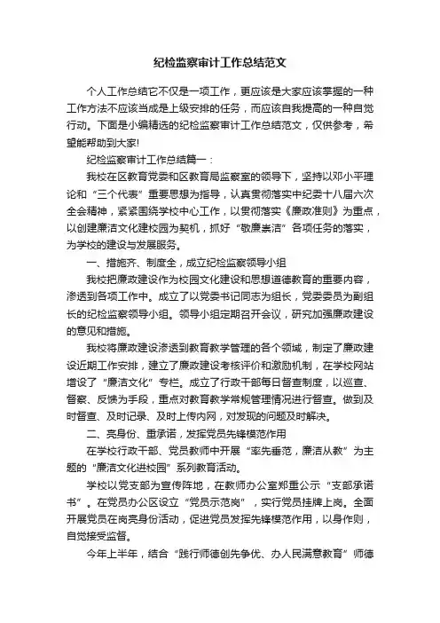 纪检监察审计工作总结范文