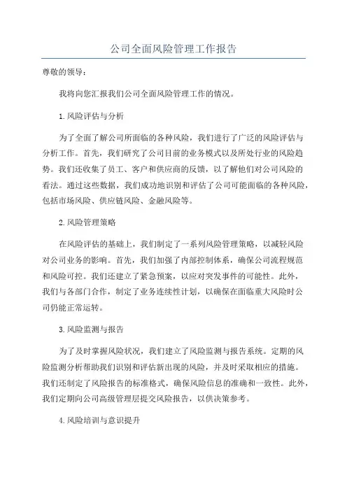 公司全面风险管理工作报告