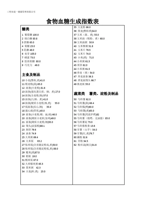 食物血糖生成指数表文字