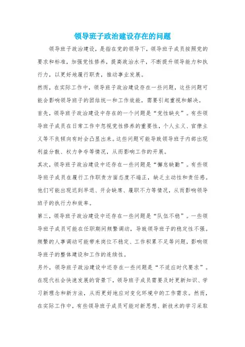 领导班子政治建设存在的问题