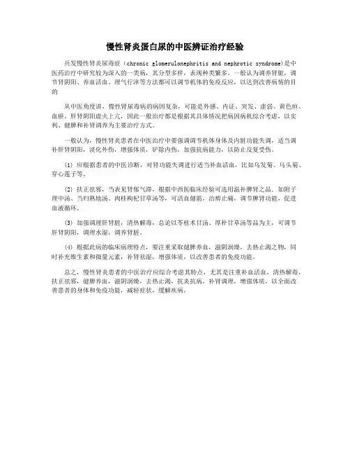 慢性肾炎蛋白尿的中医辨证治疗经验