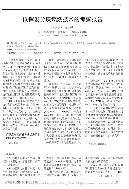 低挥发分煤燃烧技术的考察报告