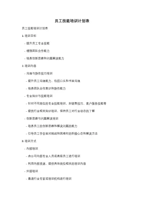 员工技能培训计划表