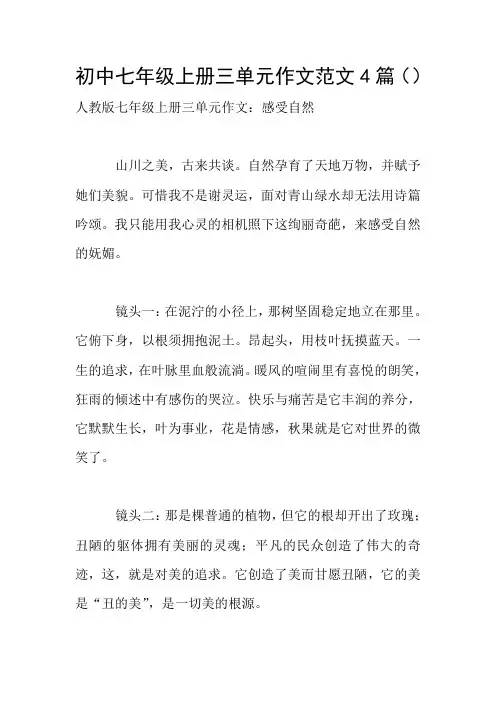 初中七年级上册三单元作文范文4篇()